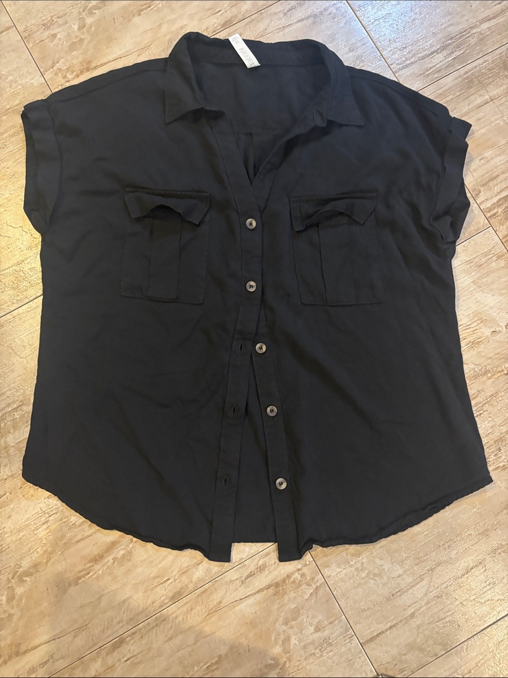 Zenana Black Button-Front Short Sleeve Shirt